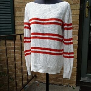 100% Cotton Banana Republic White and Flame Orange Striped Sweater, Sz S